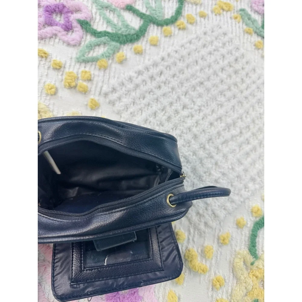 Sarne Black Quilted Embossed Leather‎ Mini Shoulder Bag with Mirror
